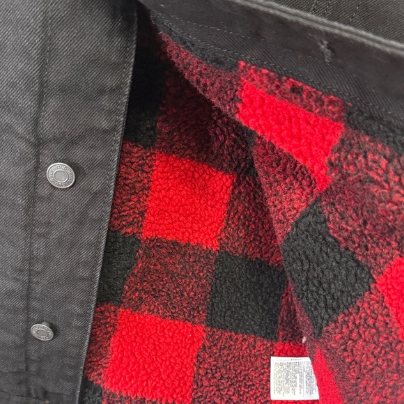 Old Navy Black Denim Sherpa LinedJacket for Men Size Large Collared Trucker Coat - Picture 5 of 16